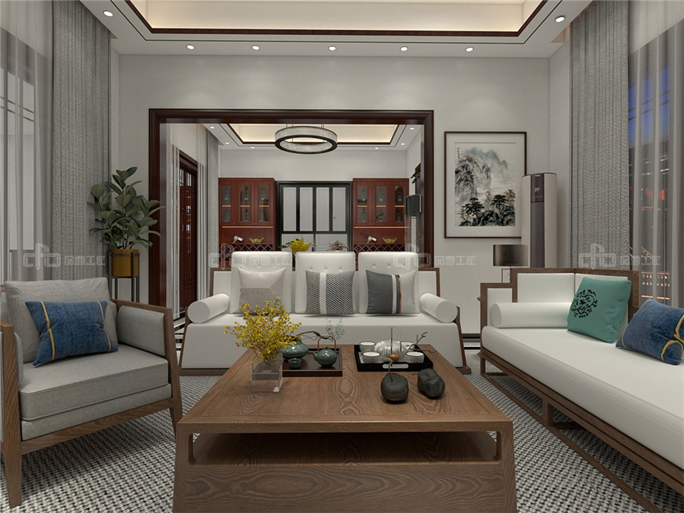 寧靜致遠的新中式整木定制案例效果圖(圖2) 整木定制新中式效果圖