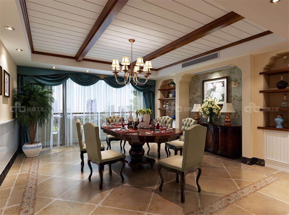 整木定制美式風(fēng)格 復(fù)式住宅裝修案例效果圖(圖4) 整木定制餐廳