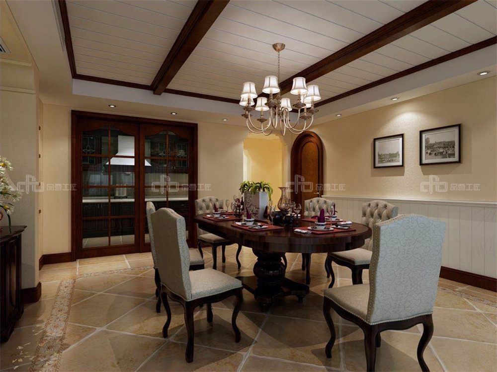 整木定制美式風(fēng)格 復(fù)式住宅裝修案例效果圖(圖5) 整木定制餐廳