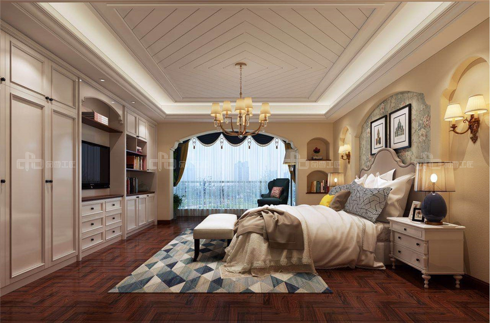 整木定制美式風(fēng)格 復(fù)式住宅裝修案例效果圖(圖6) 整木定制臥室