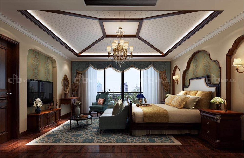 整木定制美式風(fēng)格 復(fù)式住宅裝修案例效果圖(圖7) 整木定制臥室